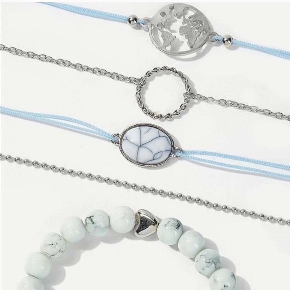 Silver Tone World and Stone Bracelet Set - Picture 3 of 4